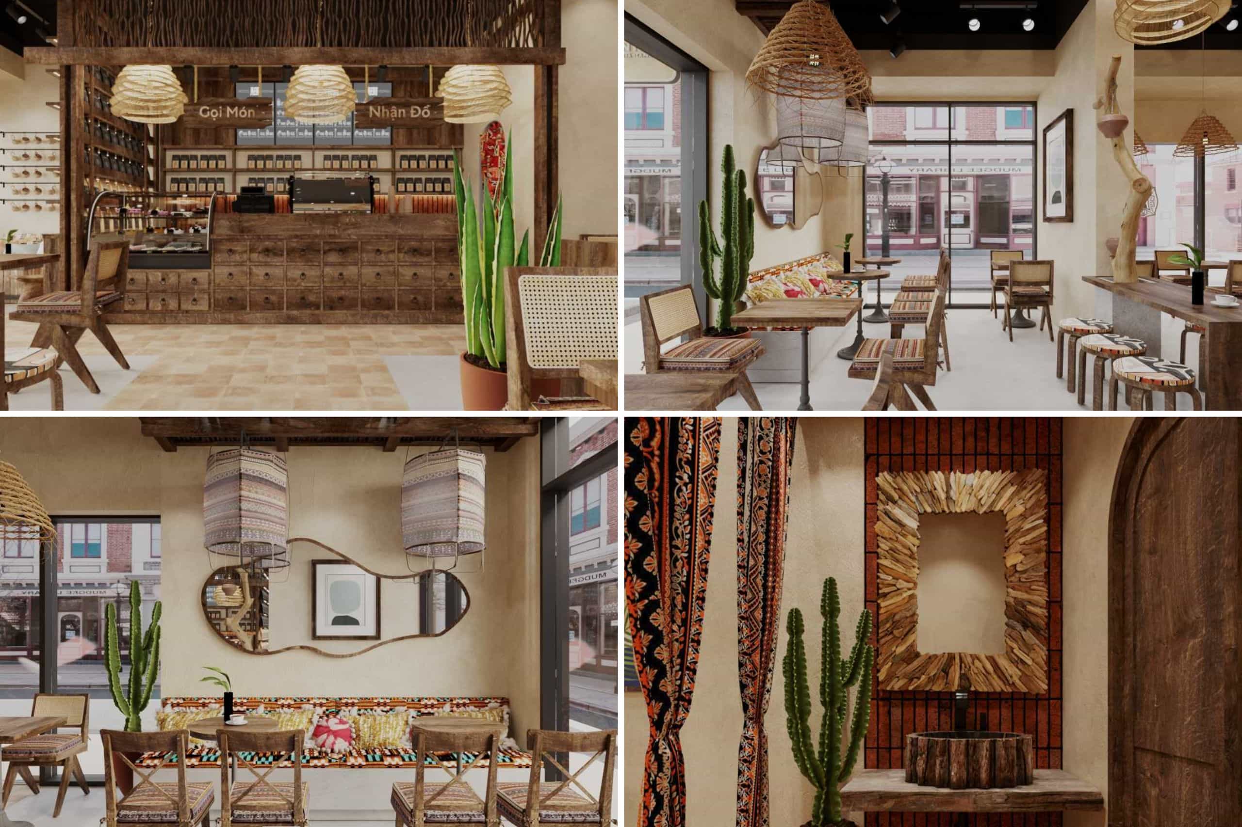 mẫu quán cafe phong cách Rustic